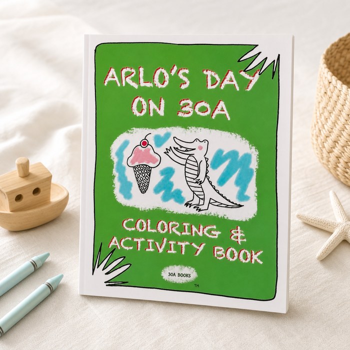 Arlo's Day on 30A coloring and activity book cover — a keepsake activity book for kids